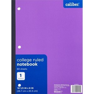 Caliber Wireless 1 Subject Notebook, College Ruled, 10.5 In X 8 In, Assorted Colors - 80 Ct , CVS