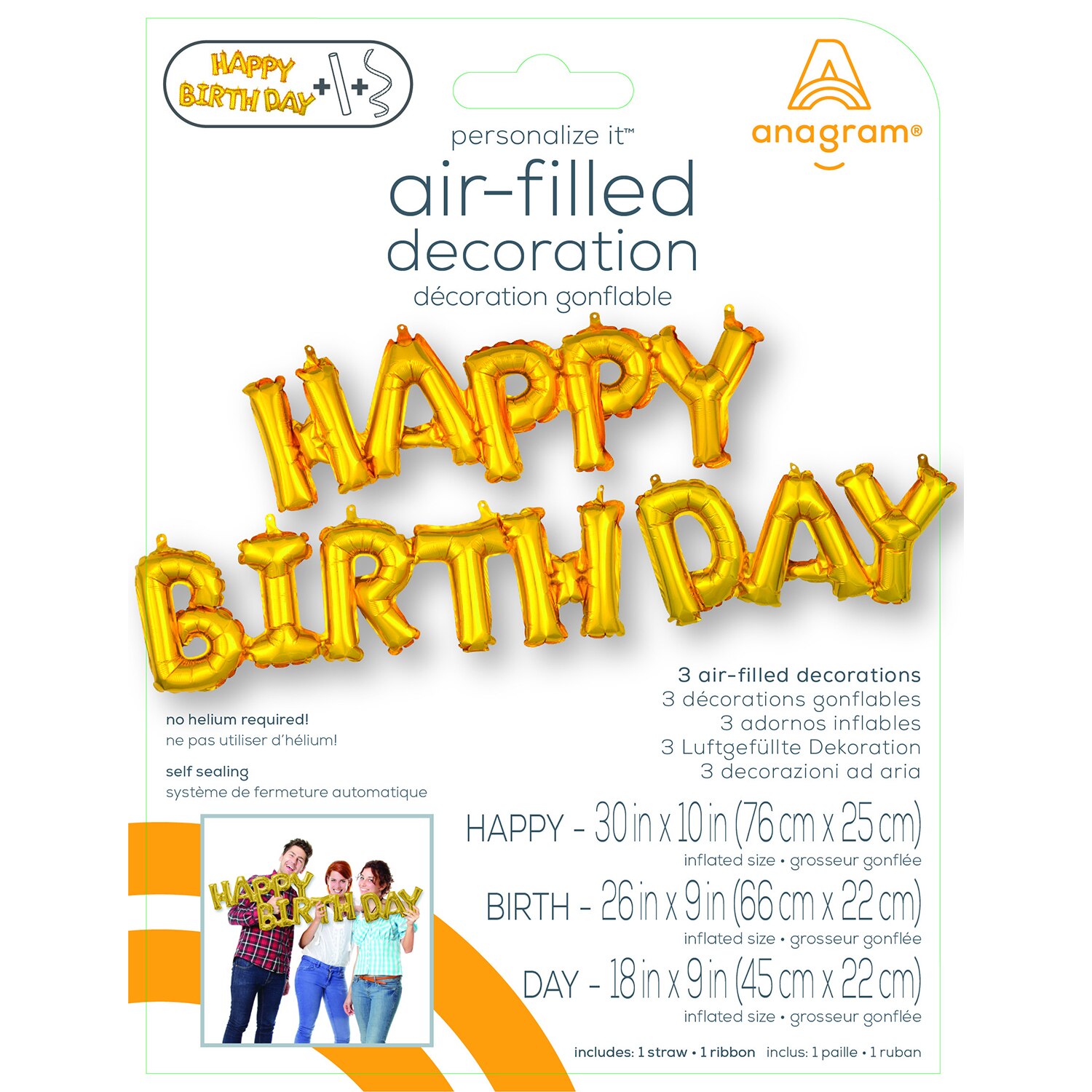 Anagram Air Balloon "Birthday", Gold
