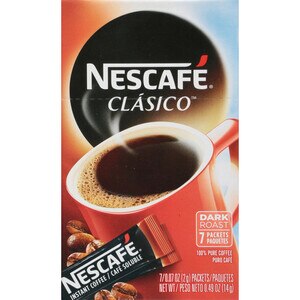 Nescafe Clasico Dark Roast 100% Pure Instant Coffee Packets, 7 CT