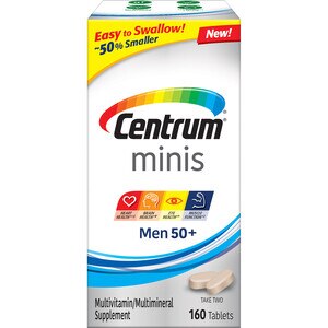 Centrum Minis Men 50+ - Suplemento vitamínico para la salud cardíaca y más, en tabletas, 160 u.