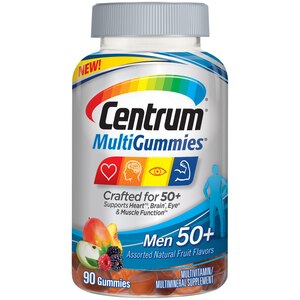 Centrum MultiGummies Gummy Multivitamin for Men 50 Plus, Multivitamin/Multimineral Supplement with Vitamins D3, E, B6, and B12, Assorted Fruit Flavor - 90 Count