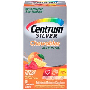  Centrum Silver Chewable Multivitamin for Adults 50 Plus with Vitamin C, D, E and Antioxidants, Multimineral Supplement, Citrus Berry Flavor - 60 Count 