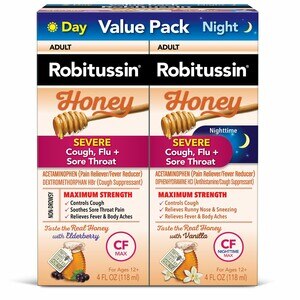 Robitussin Honey Adult Cough + Chest Congestion CF Maximum Strength Liquid & Robitussin Honey Adult Nighttime Cough DM Maximum Strength Liquid Value Pack (2-4 fl. oz. Bottles)