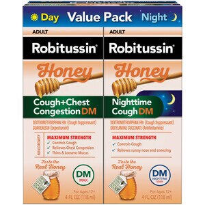 Robitussin Honey Adult Cough + Congestion DM & Nighttime Cough DM 2 x 4oz Bottles