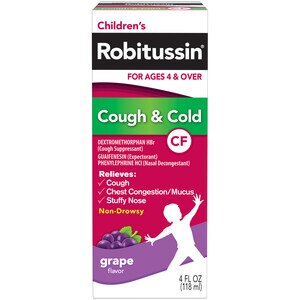  Children's Robitussin CF Grape Flavor Cough & Cold Non-Drowsy Liquid 4 Fl. Oz. Box 