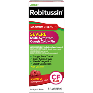 Robitussin Maximum Strength Severe Multi Symptom Cough, Cold & Flu Relief Liquid, Raspberry Mint, 8 fl oz
