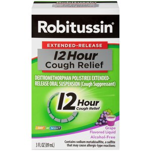 Robitussin Extended-Release 12 Hour Cough Relief (3 fl. oz. Bottle, Grape Flavor), Alcohol-free Cough Suppressant