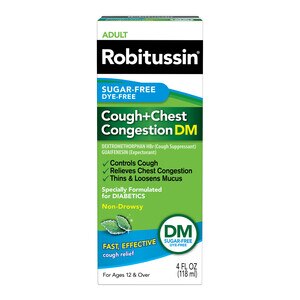 Robitussin Peak - Jarabe para el resfrío, tos y congestión de pecho, DM, sin azúcar, 4 oz
