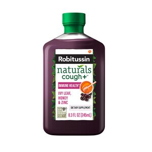 Robitussin Naturals Cough Relief + Immune Health Dietary Supplement with Honey, Ivy Leaf, Zinc and Elderberry, Natural Honey Flavor, 8.3 OZ