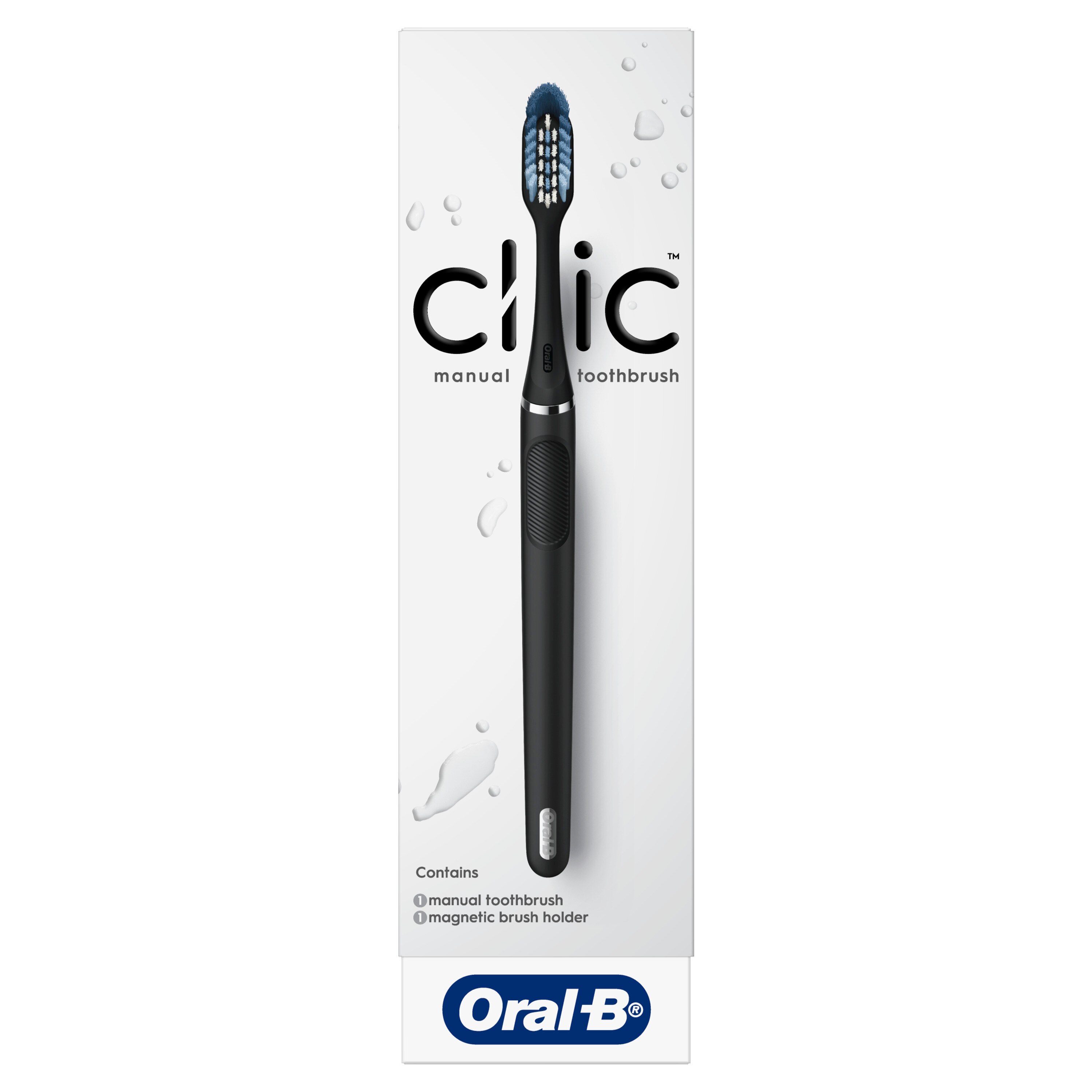 Oral-B Clic Manual Toothbrush, Matte Black, With 1 Replaceable Brush Head And Magnetic Holder , CVS