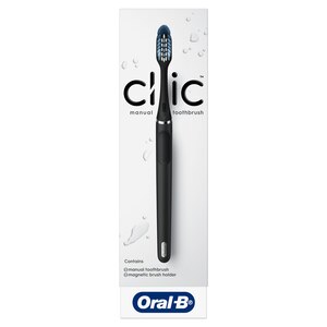 Oral-B Clic - Cepillo dental manual, negro mate, con 1 cabezal reemplazable  y soporte magnético
