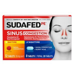 Sudafed PE Day + Night Maximum Strength Sinus Decongestant, 20 CT