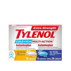 Tylenol Extra Strength Cold + Flu Relief Day & Night Caplets, 24 CT