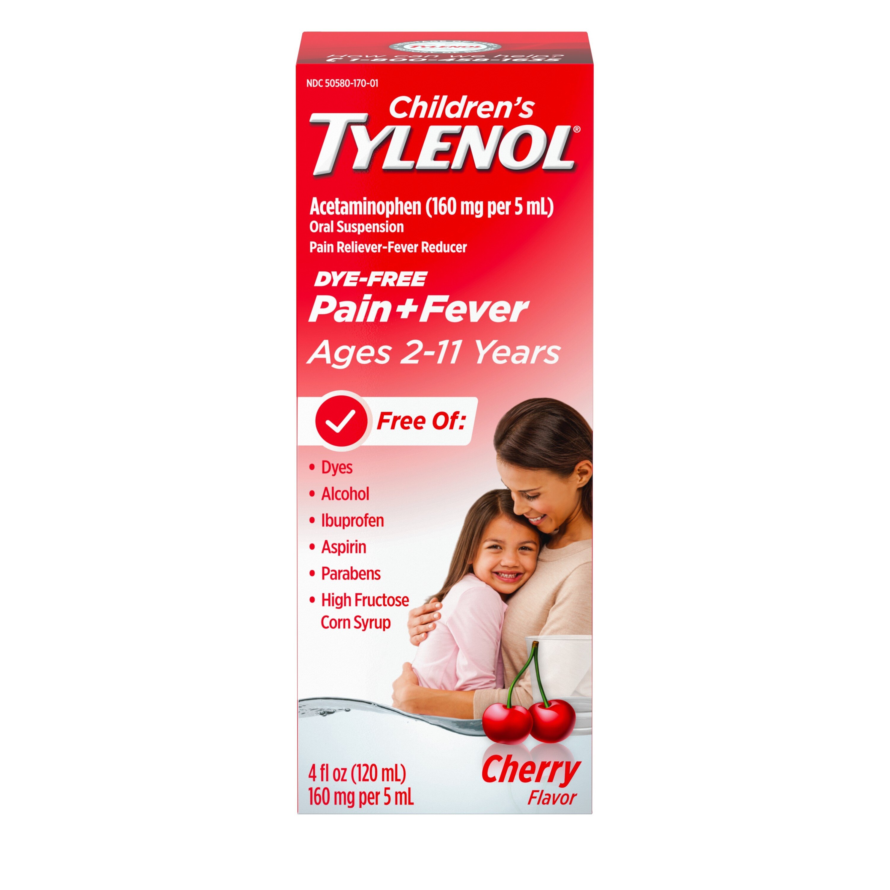 Children's Tylenol Dye-Free Acetaminophen Oral Suspension, Cherry, 4 FL Oz - 4 Oz , CVS