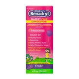 Benadryl Children's Allergy +Plus Congestion Antihistamine Liquid, Grape, 4 OZ, thumbnail image 1 of 15