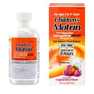 Children's Motrin Ibuprofen Pain Reliever/Fever Reducer Kids Medicine, Dye-Free, Berry Flavored, 8 fl. oz