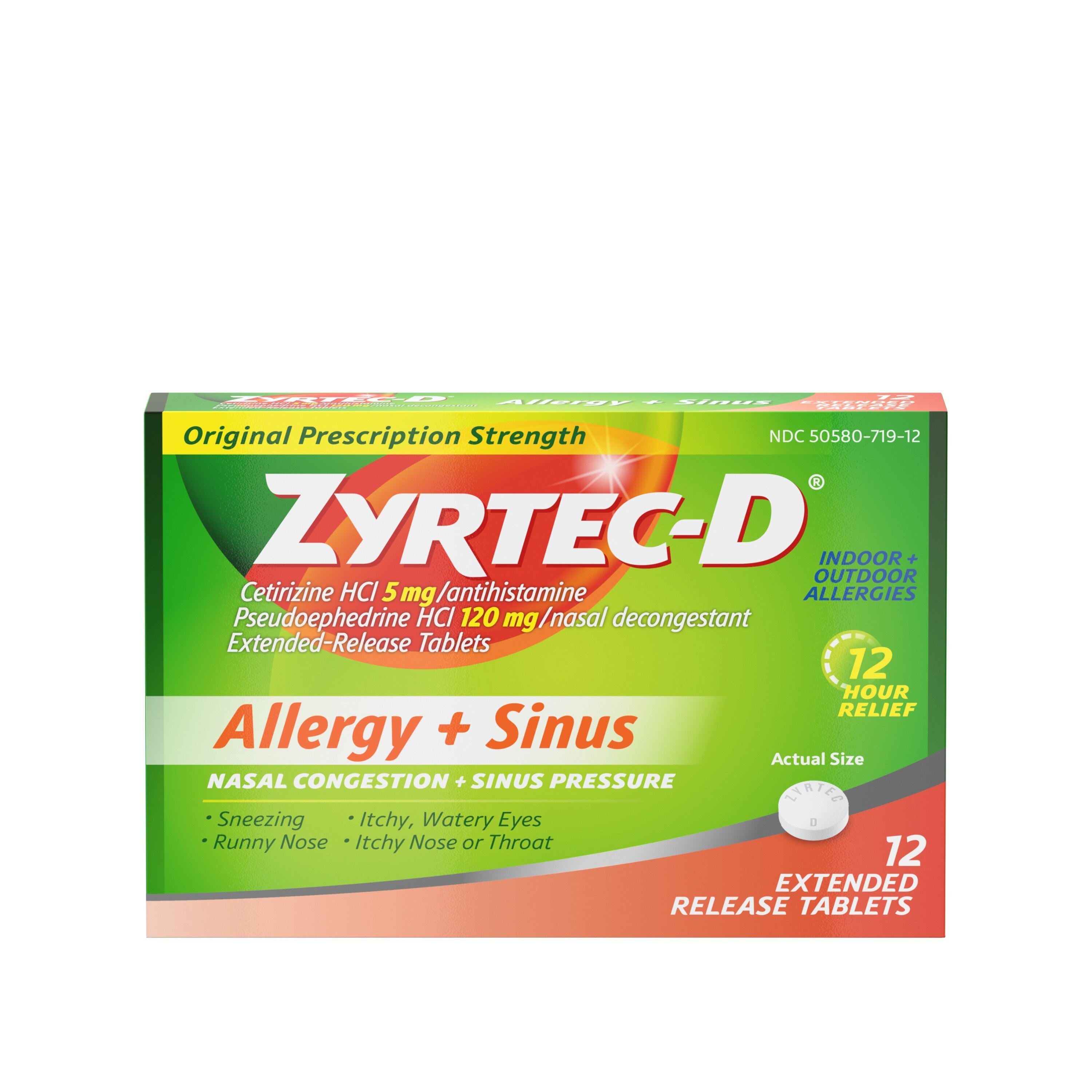 Zyrtec-D 12 Hour Allergy Medicine & Nasal Decongestant Tablets, 12 CT