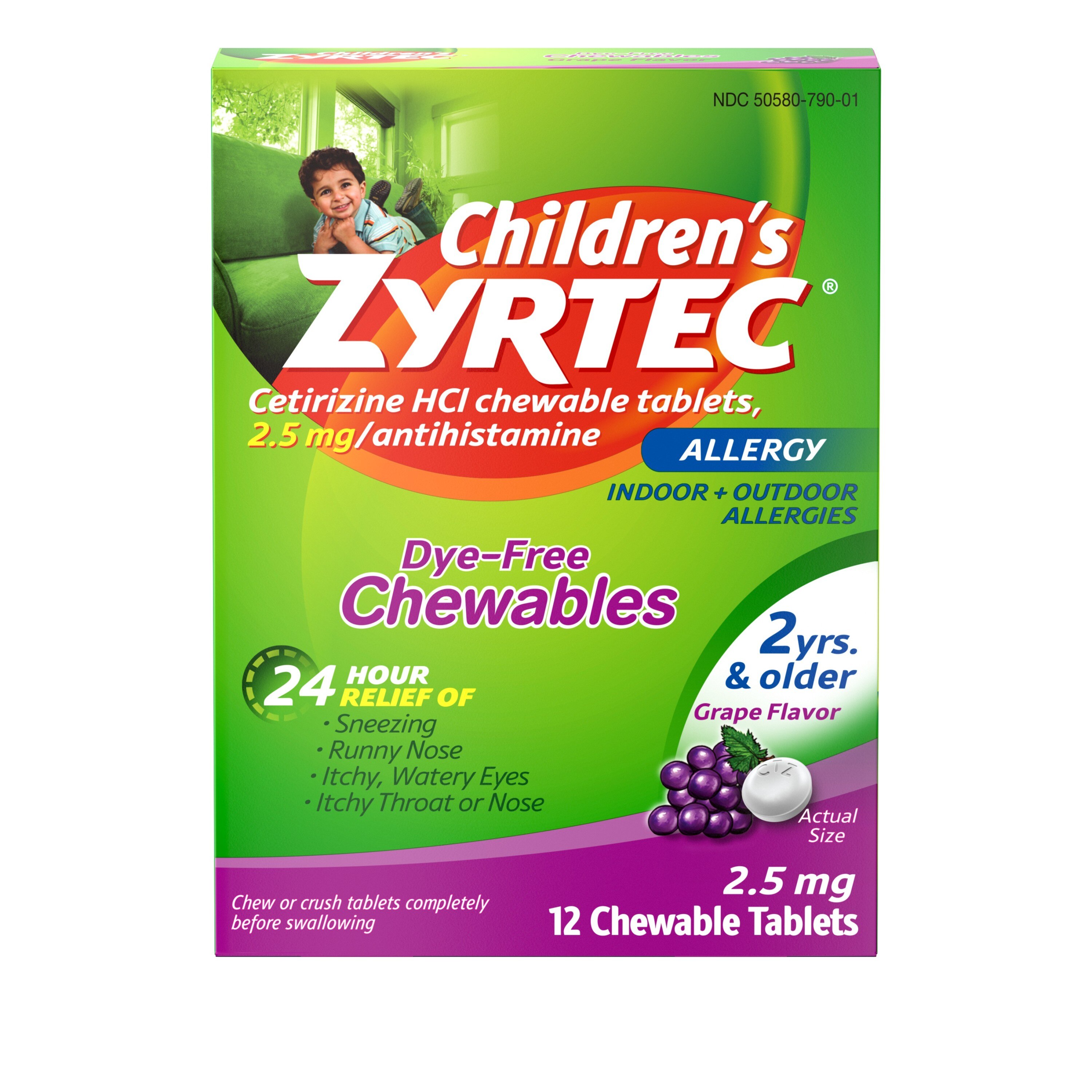 Zyrtec 24 Hour Children's Allergy Chewable Tablets, Grape, 12 Ct , CVS
