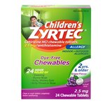 Zyrtec Children's 24HR Dye-Free Allergy Relief Chewable Tablets, 2.5mg Cetirizine HCl, Grape, 24 CT, thumbnail image 1 of 9