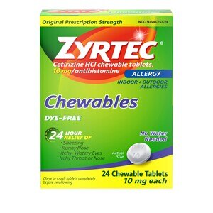 Zyrtec 24HR Dye-Free Allergy Relief Chewable Tablets, 10mg Cetirizine HCl, 24 Ct , CVS