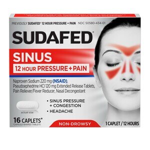 Sudafed 12 Hour Sinus Pressure + Pain Relief Sinus Decongestant, 16 Ct , CVS