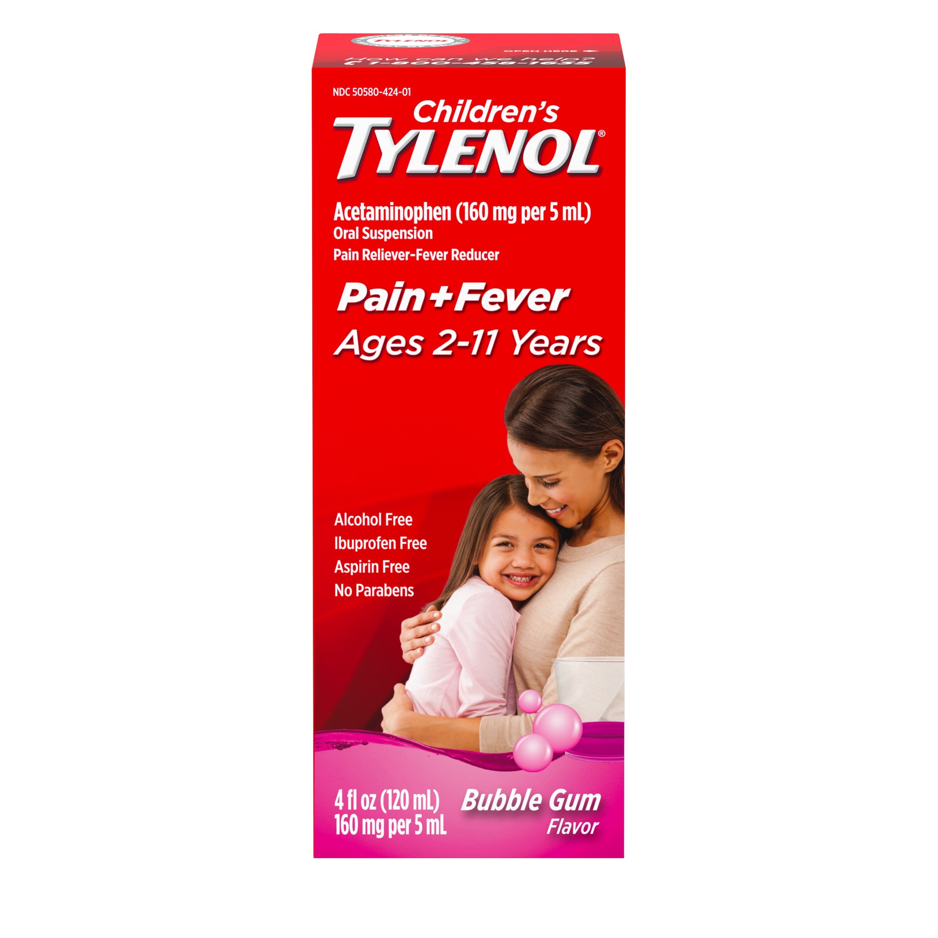  Children's TYLENOL Oral Suspension, Fever Reducer and Pain Reliever, Bubblegum, 4 OZ 