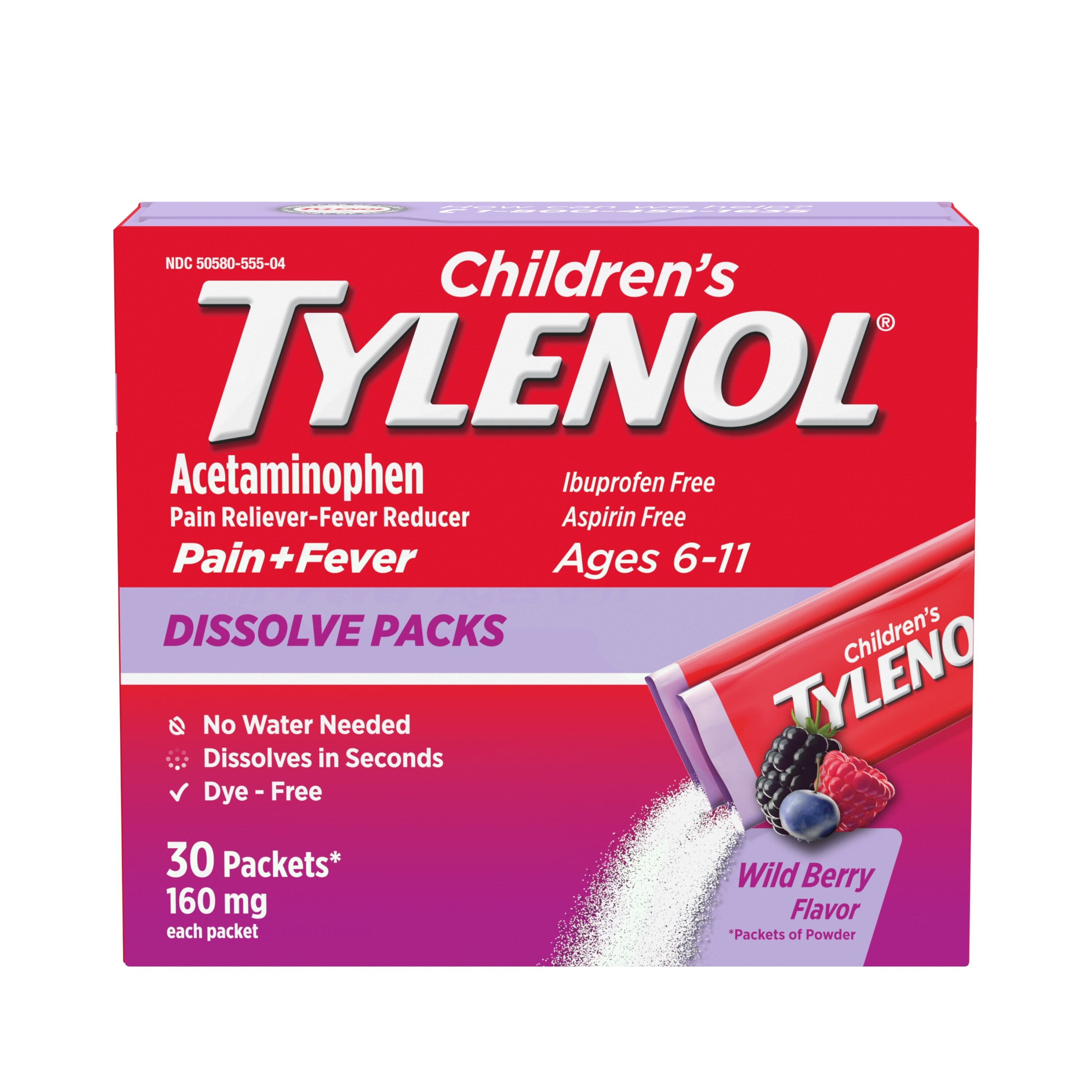 Children's Tylenol - Acetaminophen soluble en sobre, pediátrico, Wild Berry, 30 u.