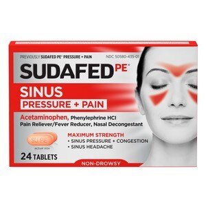 Sudafed PE - Tabletas descongestivas para el alivio del dolor y la presión nasal, 24 u.