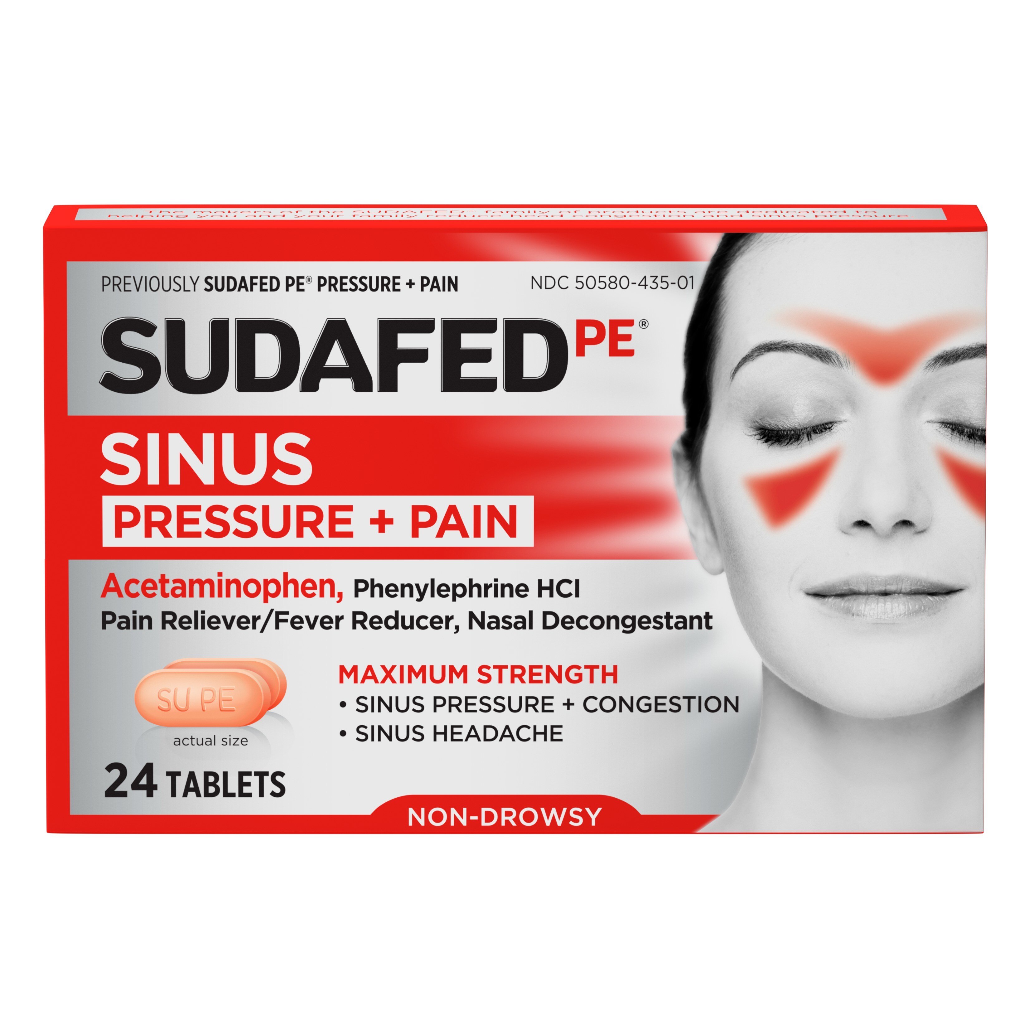 Sudafed PE Max Strength Non-Drowsy Sinus Pressure + Pain Caplets, 24 CT