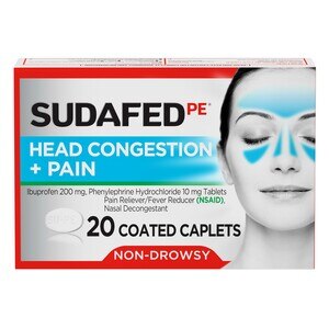 Sudafed PE Non-Drowsy Head Congestion + Pain Relief Caplets, 20 Ct , CVS