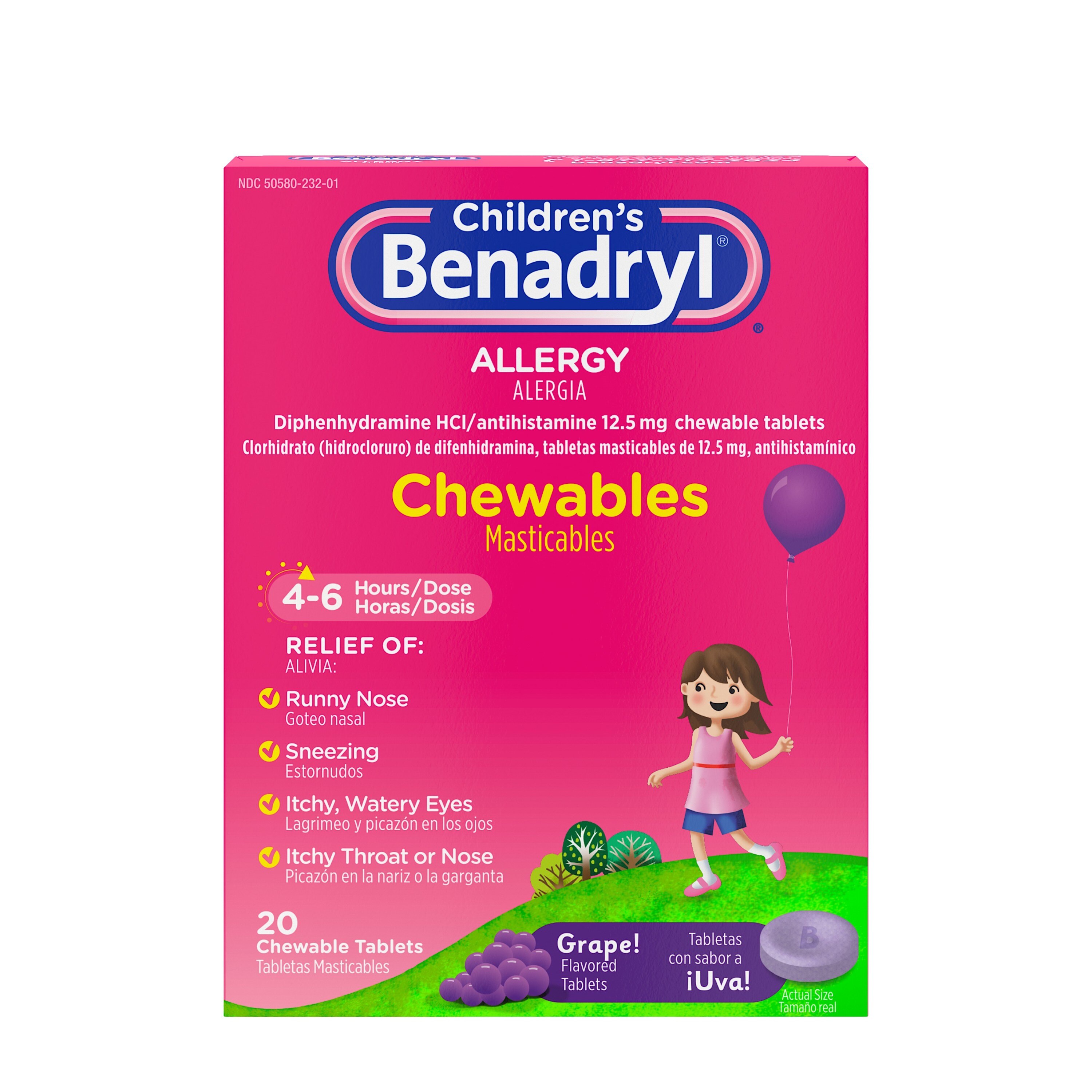 Children's Benadryl Allergy Chewable Tablets, Grape Flavor, 20 ct