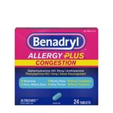 Benadryl Allergy Plus Congestion Ultratabs Allergy Medicine, 24 ct, thumbnail image 1 of 7