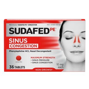 Sudafed PE - Tabletas para la congestión nasal, máxima potencia, no producen somnolencia, 36 u.