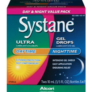 Systane - Gotas en gel ultralubricantes para ojos, paquete combinado para el día y la noche, 0.33 oz