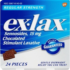 Ex-Lax Regular Strength Stimulant Laxative Chocolated Pieces, 24 CT