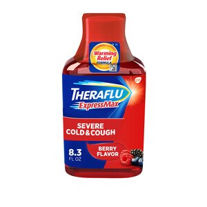 Theraflu ExpressMax Severe Cold and Flu - Jarabe sabor Berry, botella de 8.3 onzas