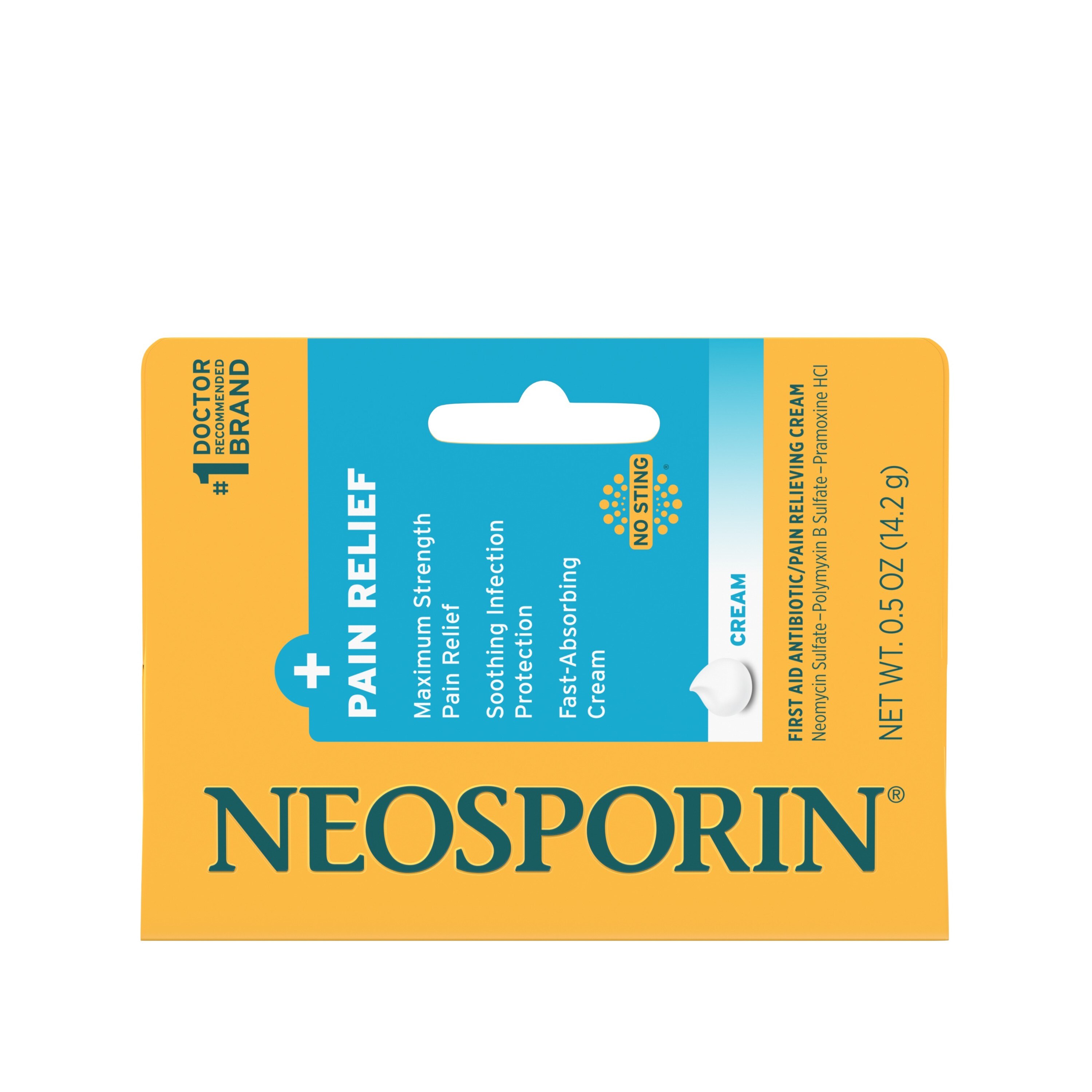 Neosporin Plus - Crema antibiótica de primeros auxilios para el alivio del dolor, potencia máxima, 0.5 oz