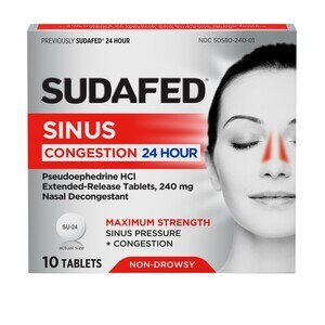 Sudafed 24 Hour Maximum Strength Sinus Decongestant Tablets, 10 CT