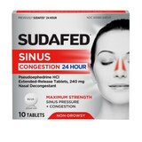 Sudafed 24 Hour Maximum Strength Sinus Decongestant Tablets, 10 CT, thumbnail image 1 of 5