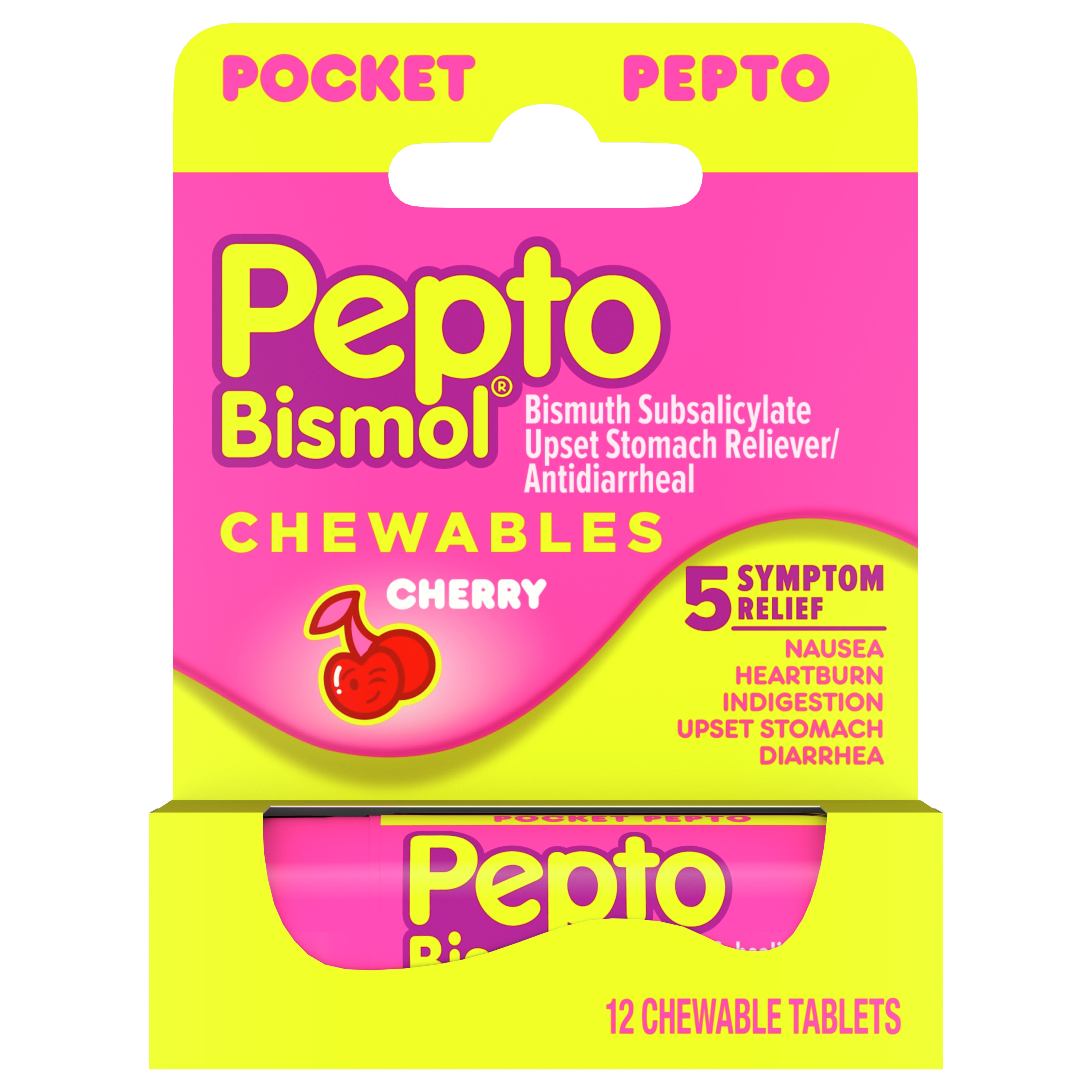 Pepto Bismol, 5 Symptom Relief Chewable Tablets, Original, 30 Count