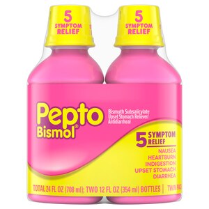 Pepto Bismol Liquid for Nausea, Heartburn, Indigestion, Upset Stomach, and Diarrhea Relief, Original Flavor, Twin Pack 2x12 OZ