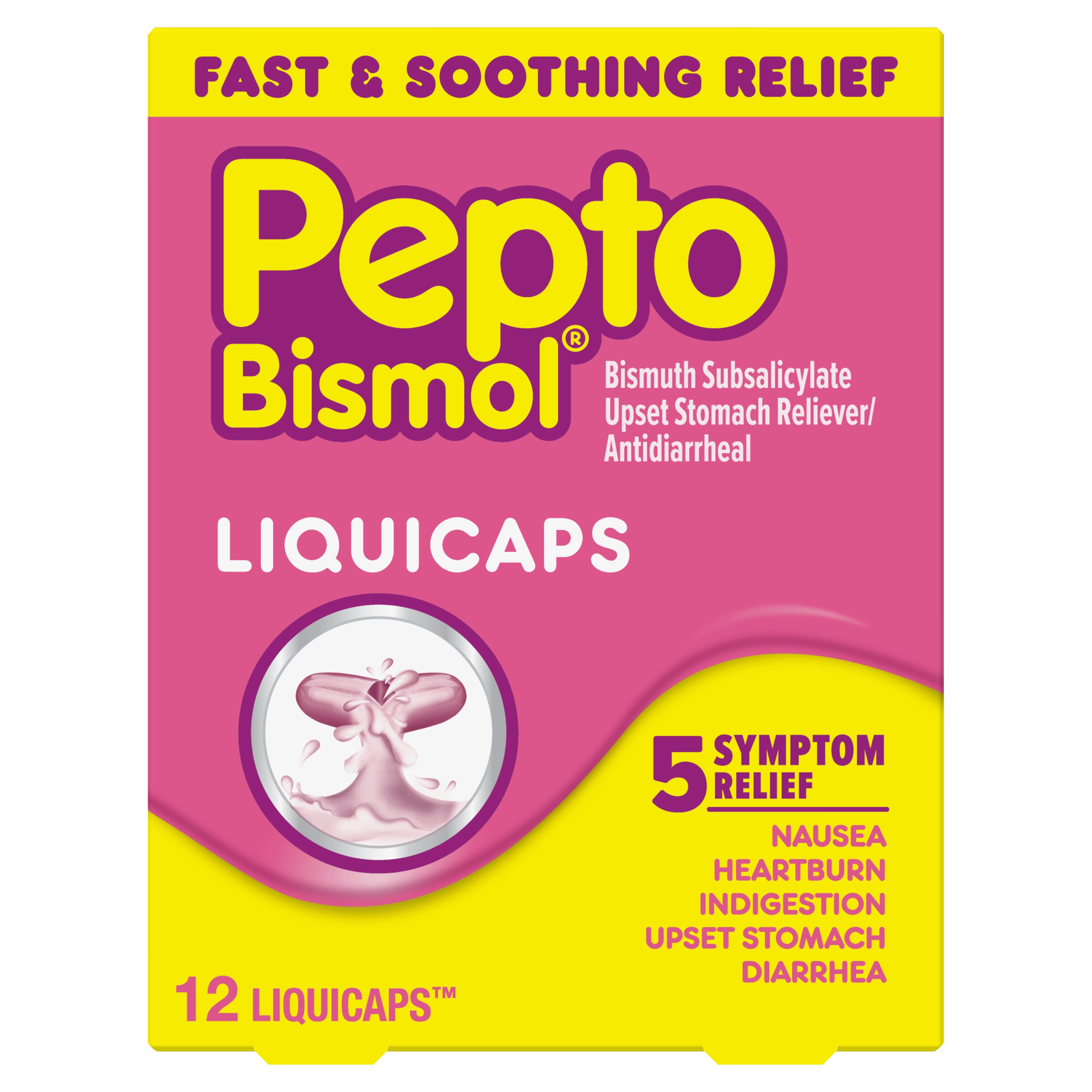 Pepto LiquiCaps 12ct, Rapid Relief from Nausea, Heartburn, Indigestion, Upset, 12 CT
