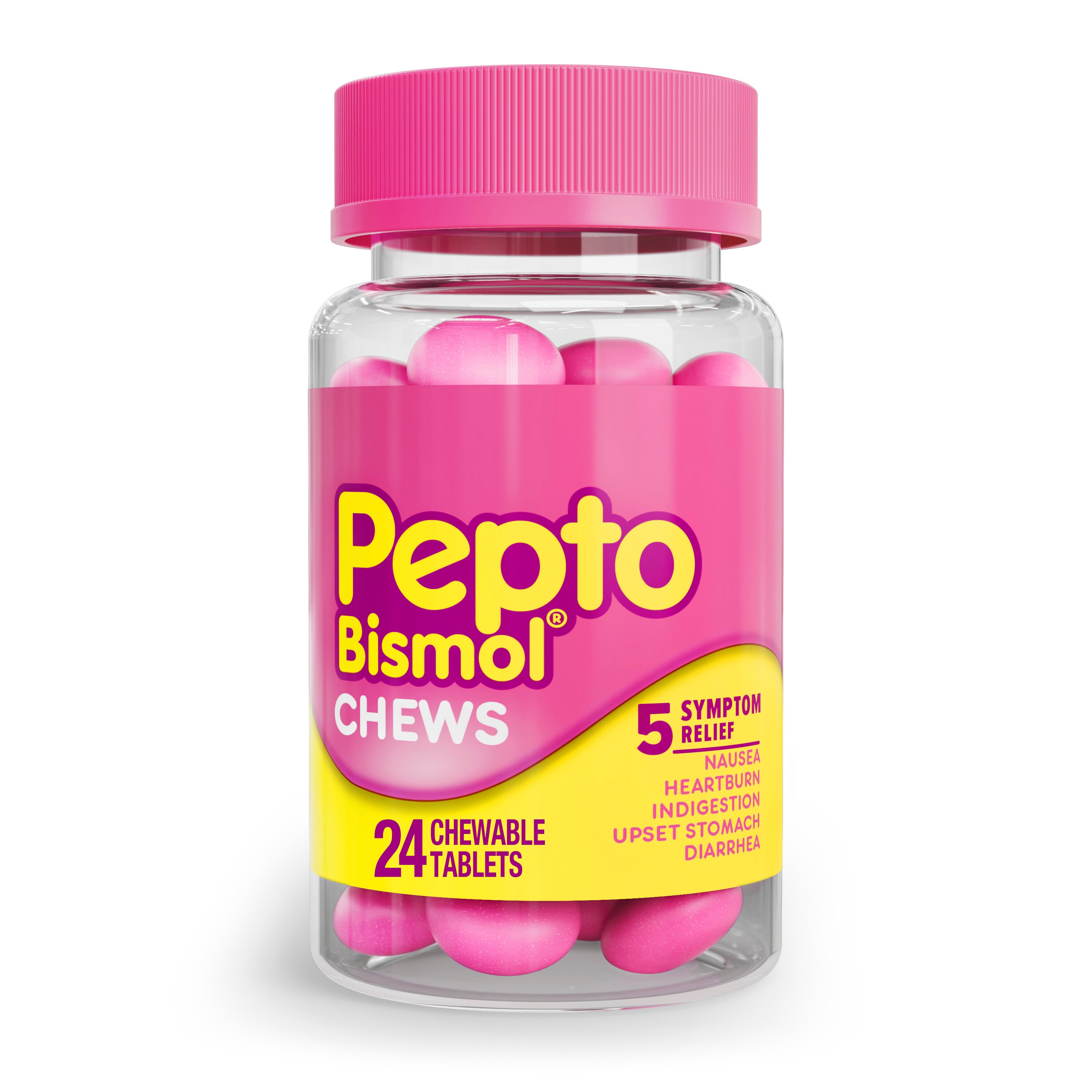  Pepto Bismol Chews, Fast and Effective Digestive Relief from Nausea, Heartburn, Indigestion, Upset Stomach, Diarrhea, 24 Chewable Tablets 