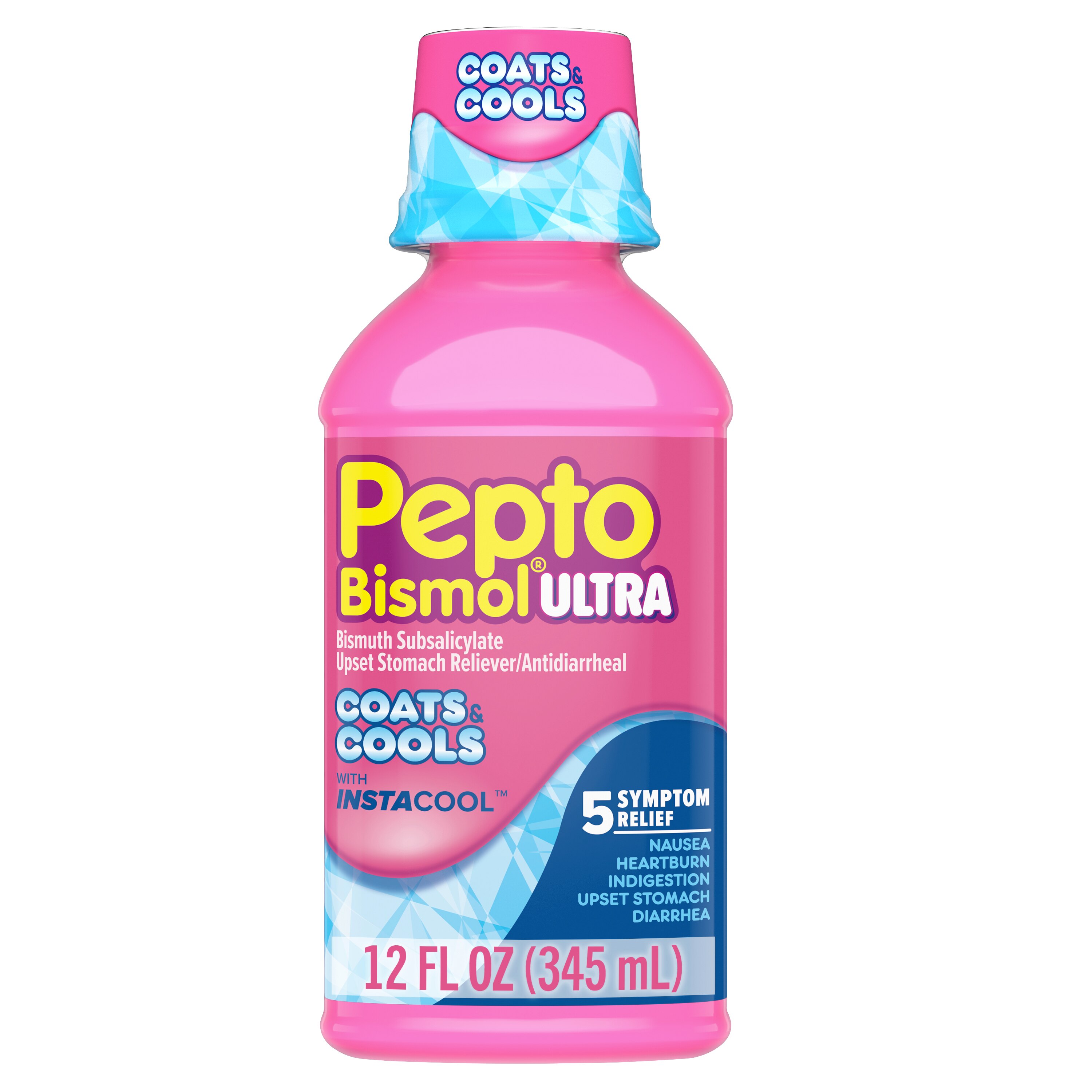 Pepto Bismol InstaCOOL Liquid, Coats and Cools Upset Stomach Relief, Bismuth Subsalicylate, Multi-Symptom Relief of Gas, Nausea, Heartburn, Indigestion, Upset Stomach, Diarrhea, 12 OZ