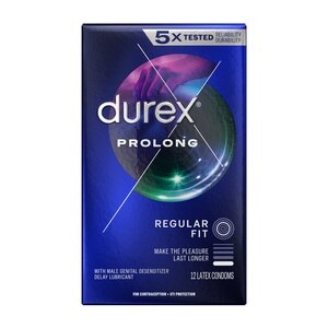 Durex Condom Prolong - Condones de látex natural, 12 u.
