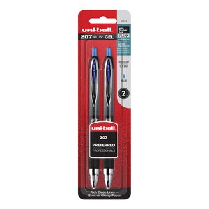 uni-ball 207 Plus+ Gel Pens, Blue, Medium, 2 CT