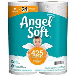  Angel Soft Unscented Bathroom Tissue, 6 Mega Rolls 