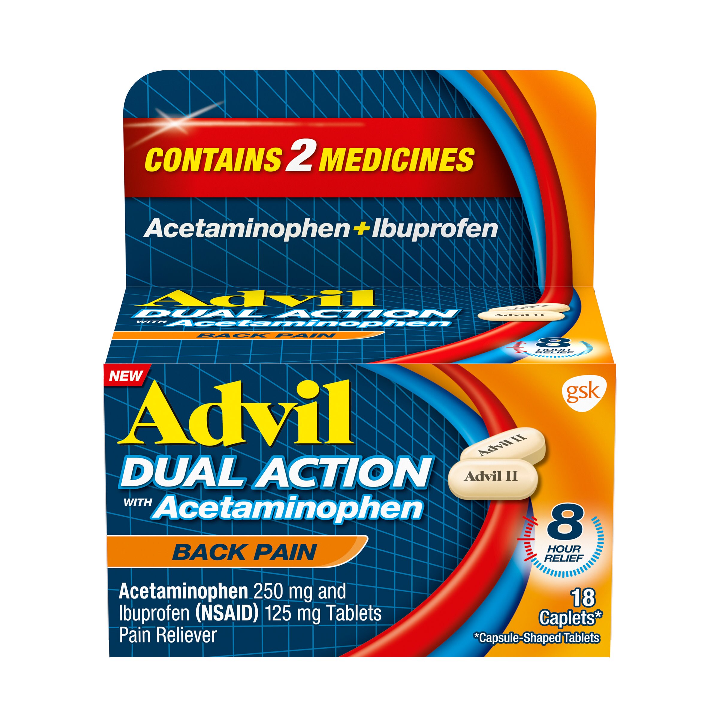 Advil Dual Action Acetaminophen And Ibuprofen Caplets, 18 Ct , CVS