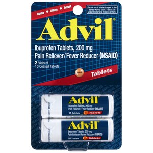 Advil Coated Tablets Pain Reliever And Fever Reducer, Ibuprofen 200mg, 2 X 10 Ct Vial, Fast Pain Relief, Pocket Pack , CVS