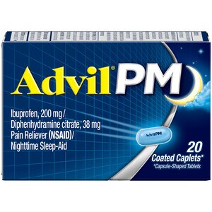 Advil PM Pain Reliever / Nighttime Sleep Aid Coated Caplets, 200mg Ibuprofen, 38mg Diphenhydramine